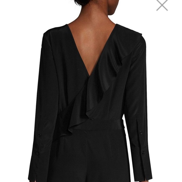 DVF Black Asymmetric Silk Ruffle Romper - Picture 2 of 8